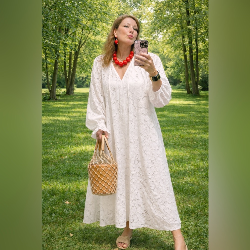 H&M White Long Sleeve Lace Dress